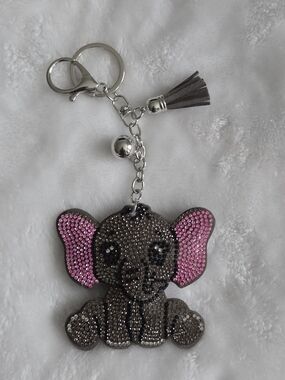 Sparkling Elephant Keychain Charm - Pink & Gray Cute Bag Charm